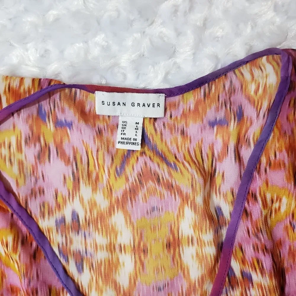 Susan Graver size medium multicolored sheer pullover blouse with cold sh…